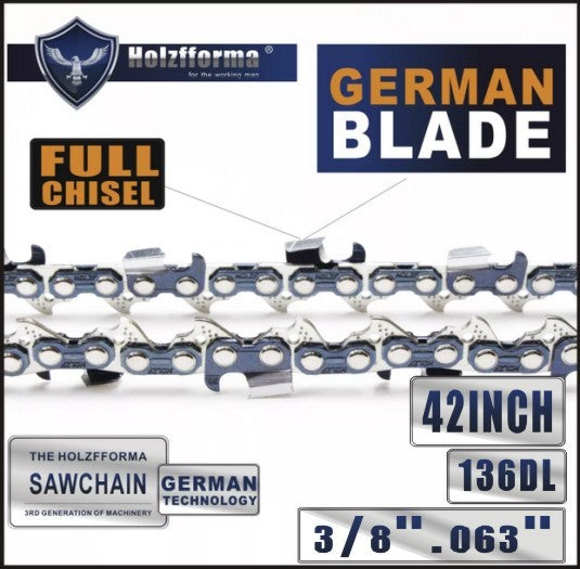 BLUESAWS Holzfforma® 42inch 3/8 .063 136DL Full Chisel Chain For STH