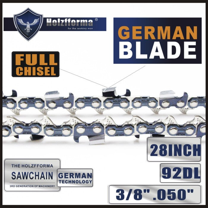 Bluesaws - 28 inch 3/8 .050 92DL Full Chisel Saw Chain German Blade For Many Chainsaws STHL HUSKY Jonserd Oleomac Mcculloch Craftsman Echo Homelite Poulan