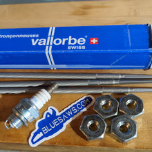 Load image into Gallery viewer, BLUESAWS Service Pack Vallorbe, Hyway, NGK  contains 4 hyway Bar Nuts M8x1.25 For Sthl, 3 VALLORBE 7/32 files, 1 NGK BPMR7A Japan spark plug
