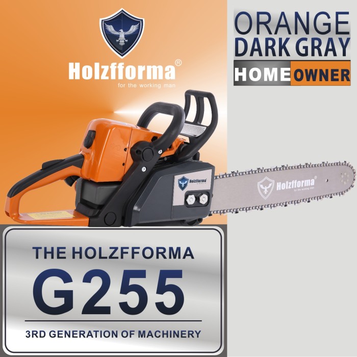 45.4cc Holzfforma® Orange Dark Gray G255 Gasoline Chain Saw Power Head Only Without Guide Bar and Saw Chain All Parts Are For MS250 MS230 MS210 025 023 025 BLUESAWS