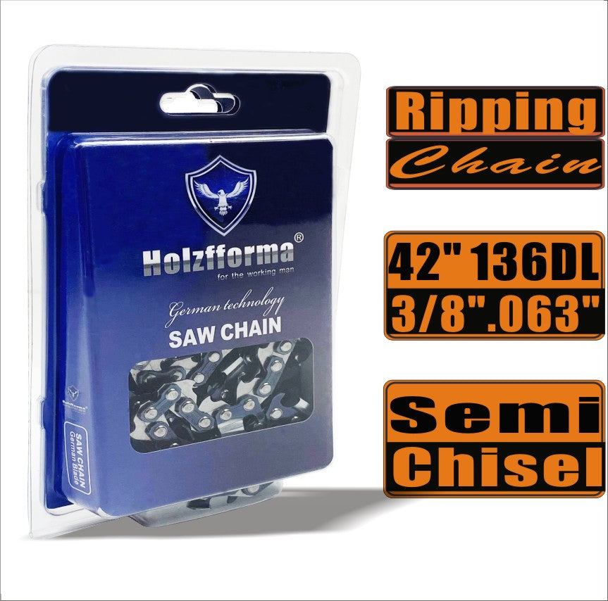 BLUESAWS -Holzfforma® Ripping Chain Semi Chisel 3/8'' .063'' 42inch 136DL Chainsaw Saw Chain Top Quality German Blades and Links