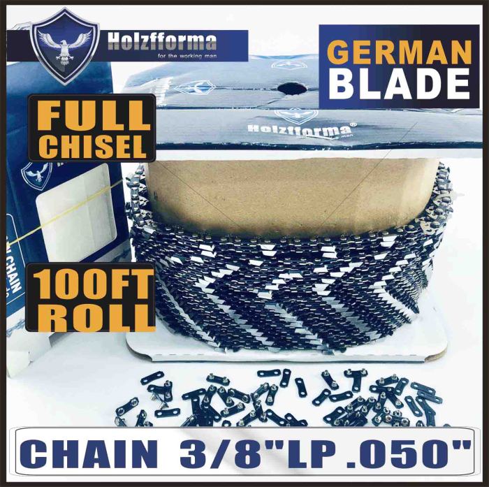 BLUESAWS - Holzfforma® 100FT Roll .3/8''LP .050'' Full Chisel Saw Chain With 40 Sets Matched Connecting links and 25 Boxes