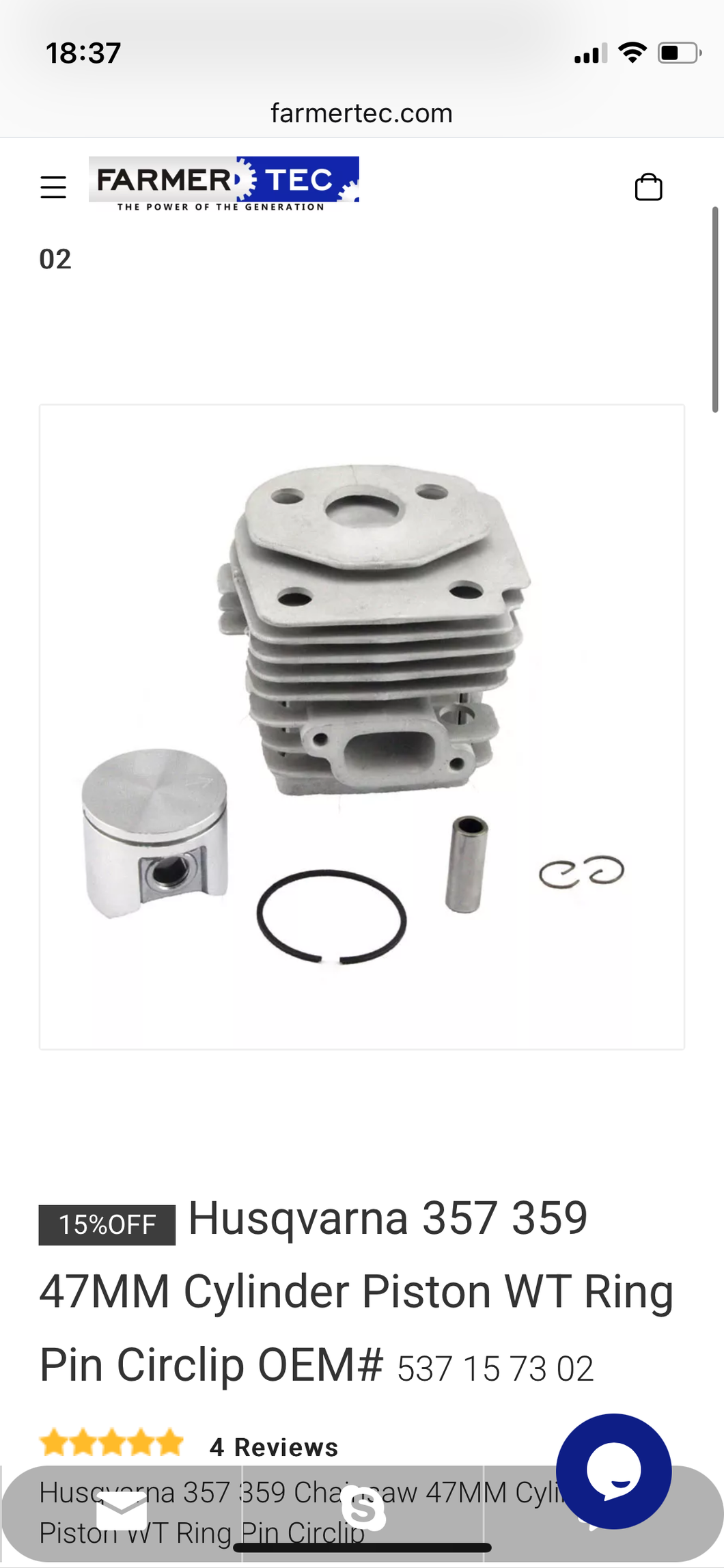 BLUESAWS 47MM Cylinder Piston Top End Kit For Husqvarna 357 359 OEM# 537 15 73 02