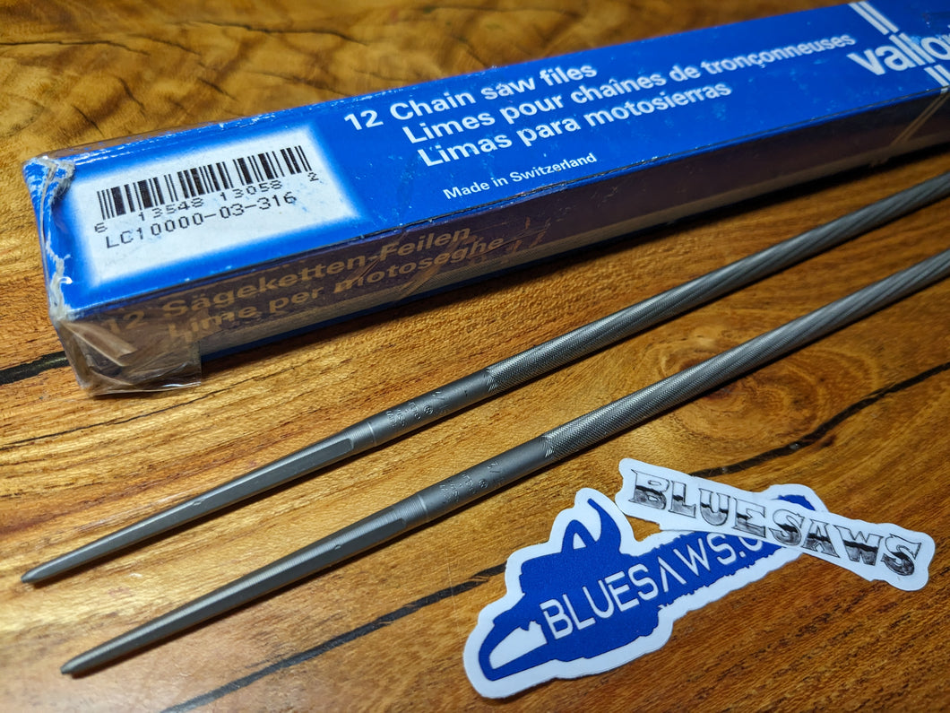 BLUESAWS- Dozen(12) pack Vallorbe Swiss 3/16 round files