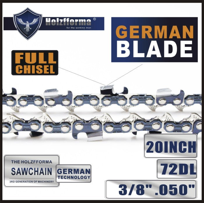 Bluesaws -Holzfforma® 20 inch 3/8 .050 72DL Full Chisel Saw Chain German Blade