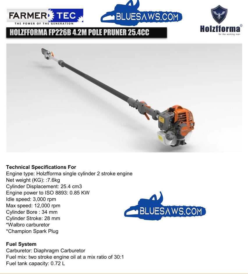Bluesaws - Farmertec Extendable FP226B Pole Pruner/Pole Saw