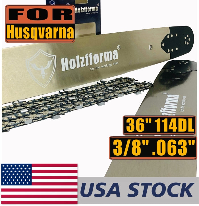 Holzfforma® Pro 36 Inch 3/8 .063 114DL Solid Bar & Full Chisel Chain Combo For HUSKY Large Mount